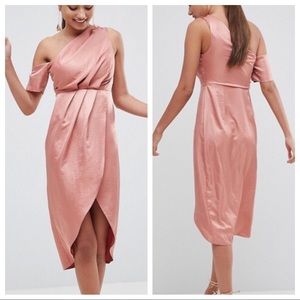 ASOS NWT one shoulder hammered satin midi US8